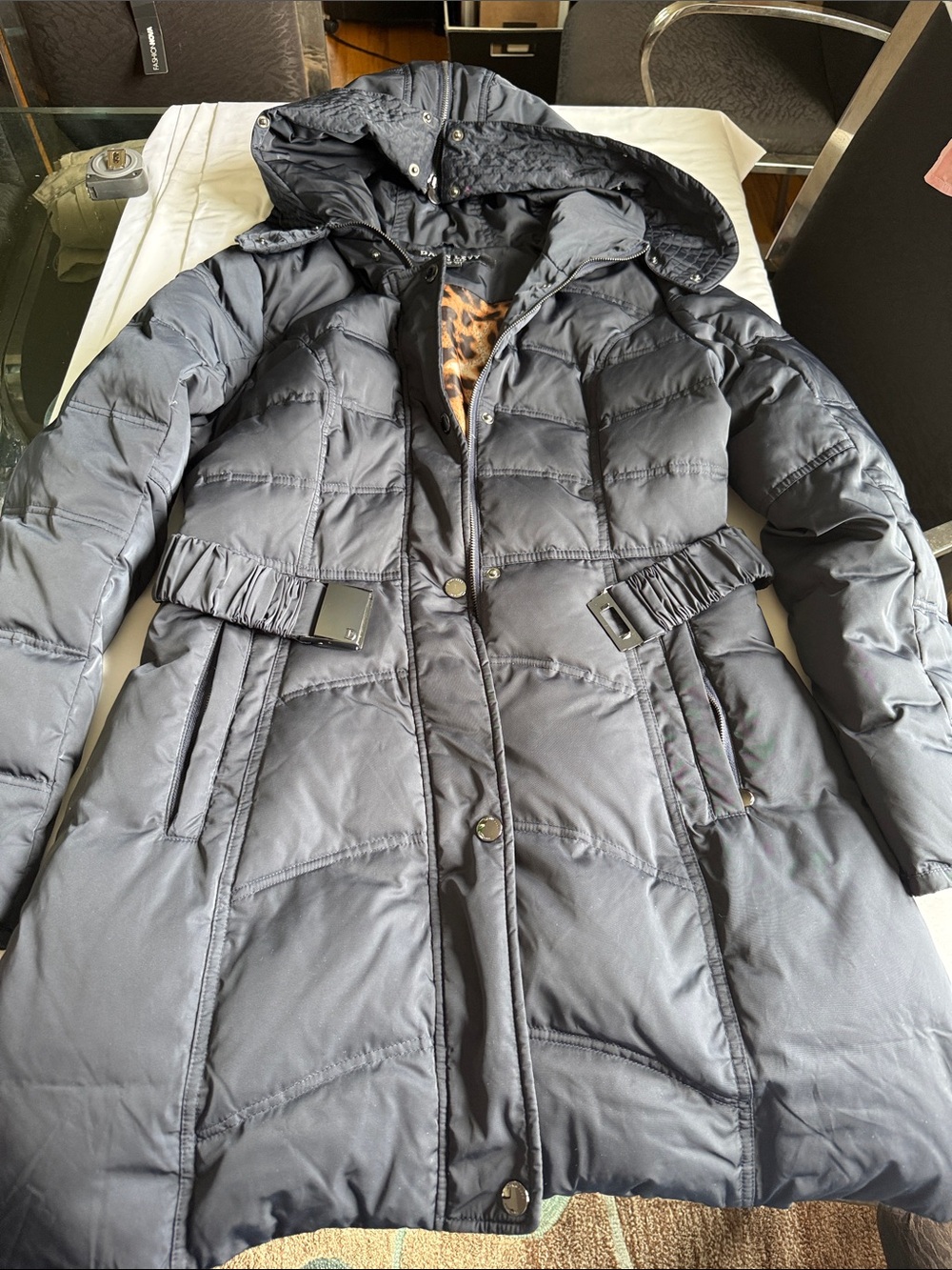 Dawn Levy Women's Black Quilted Hooded Long Puffer Coat